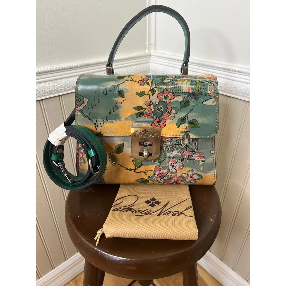 Patricia Nash Chauny Frame Satchel / Crossbody  Leather Floral  Bag NWT